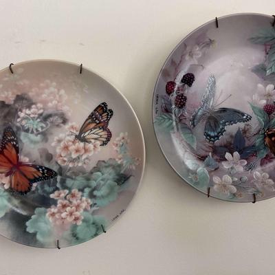 1988 Lena Liu Vintage Fine China Collector Monarch Butterfly Plates x2