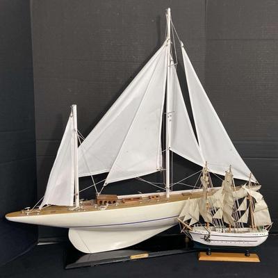 Wooden Shamrock Ship Replica With Smaller Ship Replica In Need Of Repair