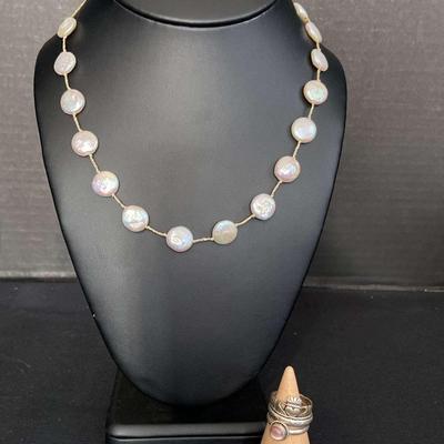 14k Clasp Pearl Necklace With 3 Stamped 925 Rings 