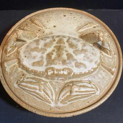 Stoneware Lidded Crab Casserole Dish Signed Unknown