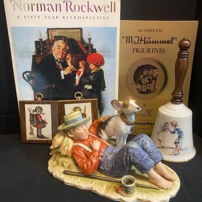 Norman Rockwell Figurine, Bell & Book With M.J. Hummel Plaques