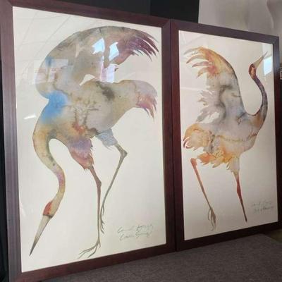 Pair Of Carol Grigg Crane Prints “Crane Song” & “Bird Of Happiness”