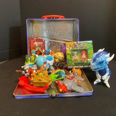 Metal Lunchbox Full Of Small Vintage Toys & Collector Cards
