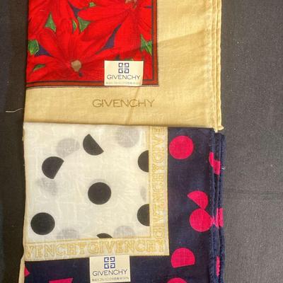 Two Vintage Givenchy Handkerchiefs In Polk A Dot & Floral Prints