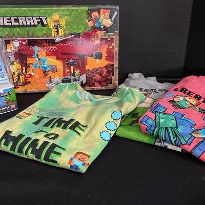 Minecraft LEGOs Interactive Watch, And 3 Youth Size Medium (8) Tee Shirts 