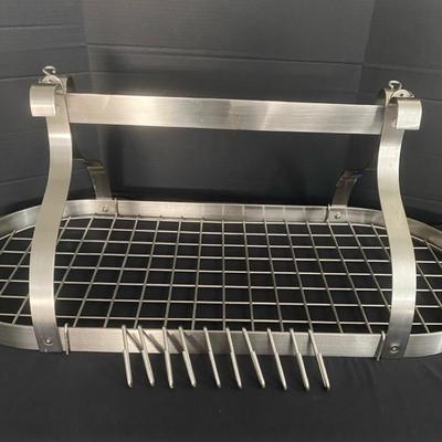 Stainless Steel Oval Hanging Bookshelf Pot Rack With Hooks