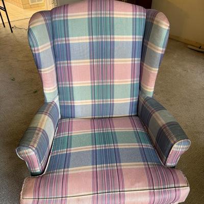 Lot 514: Vintage Plaid Wingback Chair – By Pem-Way Furniture Co.