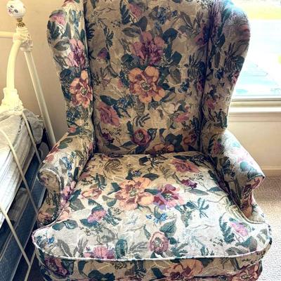 Lot 138:  Vintage Wingback Armchair with Floral Upholstery