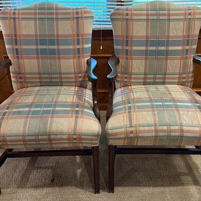Lot 400: Pair of Vintage Upholstered Armchairs with Plaid Fabric