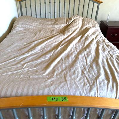 Lot 135:  Modern Metal & Wood Queen Bed Frame ,Matress,Boxspring