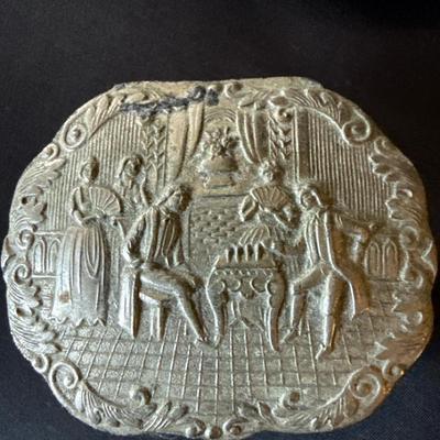 Lot 508: Vintage Embossed Metal Trinket Box with Lined Interior – Signed