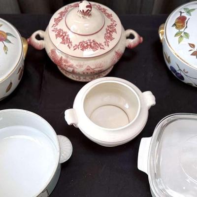 Lot 112:  Two Vintage Porcelain Covered Vegetable Bowl – Hand-Painted Fruit & Gold Trim