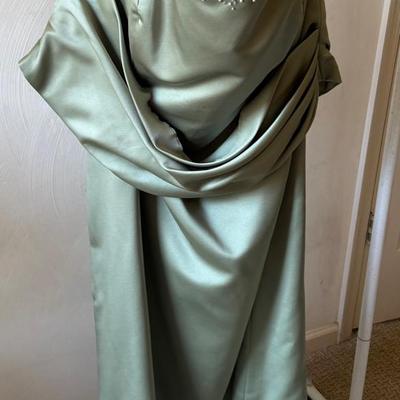 Lot 452: Alfred Angelo Formal Dress – Style 192, Size 22W Plus, Celadon Green with Beaded Neckline