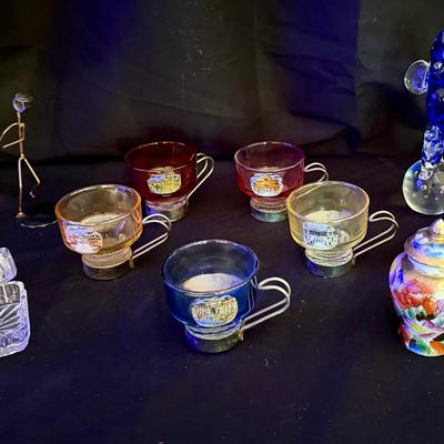 Lot 443: Vintage Crystal & Glass Collectible Lot – Bohemian Trinket Box, Souvenir Cups, Figurines & 