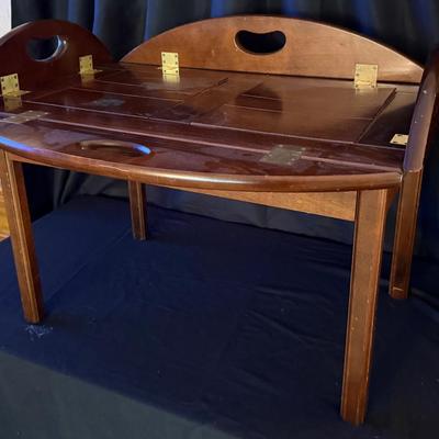 Lot 402: Vintage Wooden Butler’s Tray Table with Removable Top
