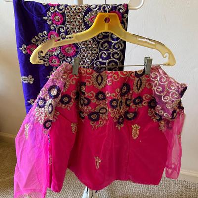 Lot 457: Traditional African Formal Wear – Pink & Purple Embroidered Two-Piece Outfit