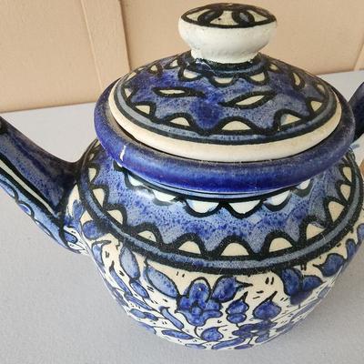 Blue and White Ceramic Teapot 