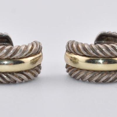 David Yurman - Sterling Silver & 14k Yellow Gold Cable Twist Open Hoop Earrings 