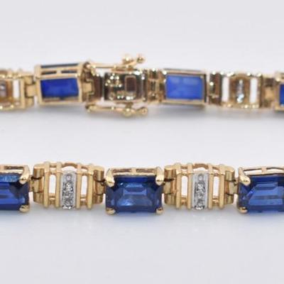 10k Yellow Gold 14 TCW Blue Sapphire & Diamond Tennis Bracelet