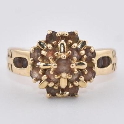 14k Yellow Gold Smokey Quartz Cluster Ring