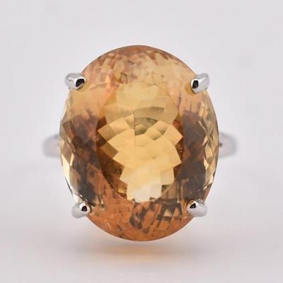 Sterling Silver 20 Carat Natural Unheated Oval Citrine Ring