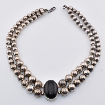 Sterling Silver Onyx Beaded Necklace