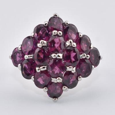 Sterling Silver Natural Unheated Rhodolite Garnet Cluster Ring - VVS->IF