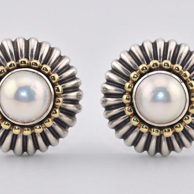 Lagos Caviar - Sterling Silver & 18k Yellow Fluted Pearl Earrings