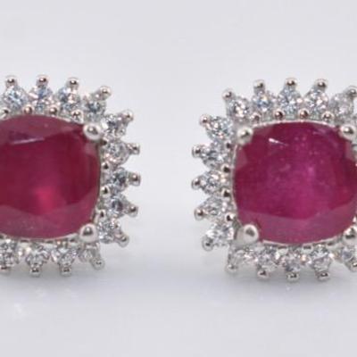 Sterling Silver Ruby Square Stud Earrings