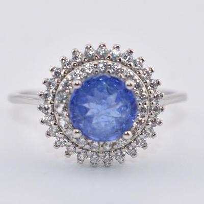Sterling Silver 1 Carat Natural Unheated Round Tanzanite Ring
