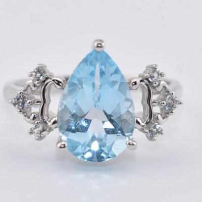 Sterling Silver 2.5 Carat Natural Pear Blue Topaz Ring