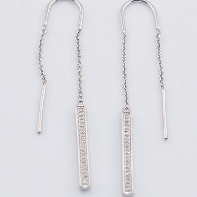 Sterling Silver Diamond & Emerald Pass-Through Earrings #2