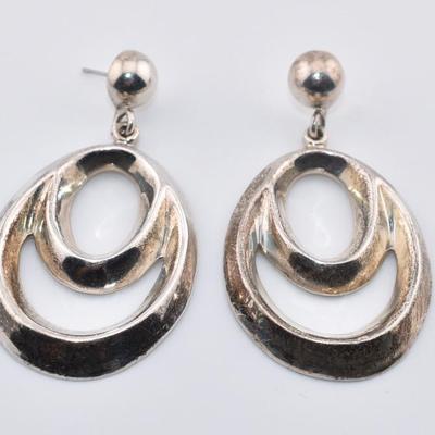 Sterling Silver Elongated Hoop Dangle Earrings