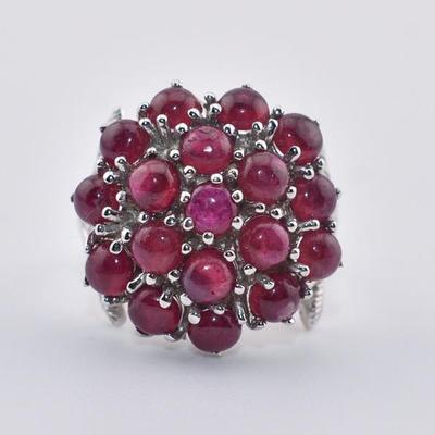 Sterling Silver Cabochon Ruby Cluster Ring