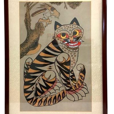 Korean Folk Print -Minhwa (민화),in the style Hojakdo (호작도) or "Tiger & Magpie"