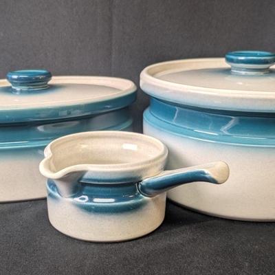 Wedgwood Blue Pacific Casserole Dishes and Gravy Boat, 