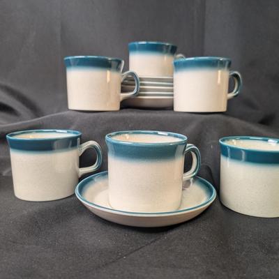 Wedgwood  "Blue Pacific" Tea/Coffee Cups and Saucers Set of 6 #1