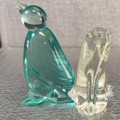 Mint Green Glass Penguin & Clear Glass Penguin