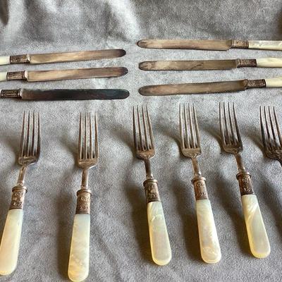 LANDERS, FRARY & CLARK Mother of Pearl Flatware Neck of Fork Stamped Sterling 