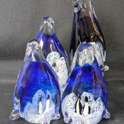 Cobalt Blue Glass Penguins