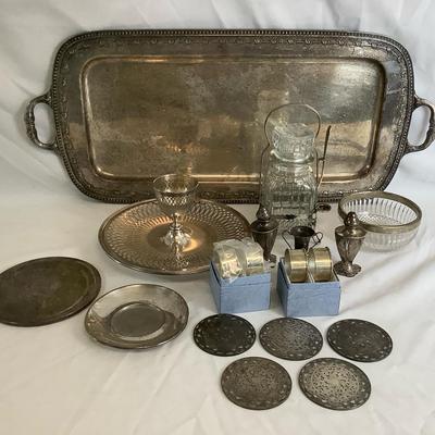 Sterling & Early 20th Century Silverplate Tray w/ Decorative Floral Edging 