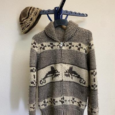 Hand-Knit Cowichan-style Sweater w/Matching Hat
