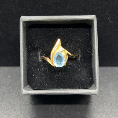 Blue Topaz And Gold Plated Ring - Marked Taiwan Inside Band