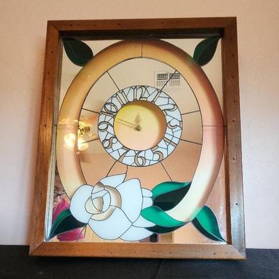 Beautiful Mirrored Stained Glass Look Wall Clock, Battery Operated 