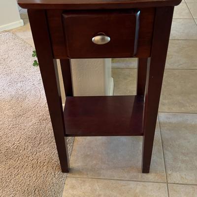 Small Cherry Wood Side Table With One Drawer And One Shelf