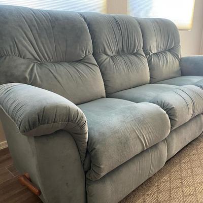 Plush Blue Lazy Boy Reclining Couch with Foot Rests