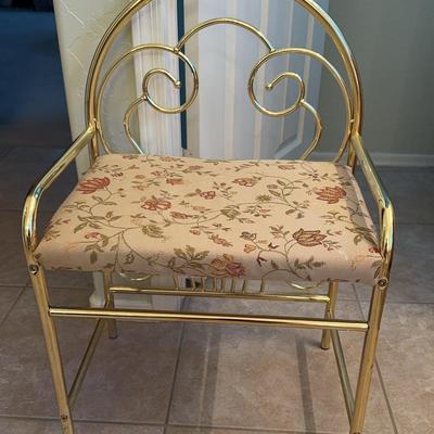 CUTE! Vintage Vanity Chair Gold With Tan Padded Floral Seat