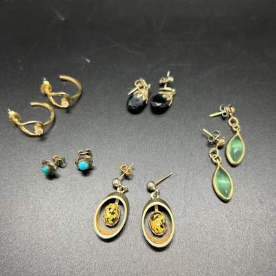 Gemstone Earrings And Pendant: Onyx, Amber, Turquoise And Sparkle