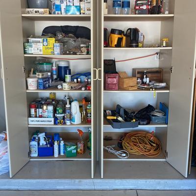 Take it ALL!  Storage Cabinet With Five Shelves And Misc Household Goods, Lightbulbs, Garage Items