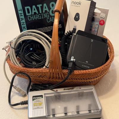 Assorted Basket Of misc Cords, Chargers, Battery charger, Etc. 